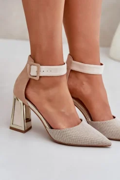 Boto Sandały Na Słupku Ze Szpiczastymi Noskami Beżowe Gekkaria