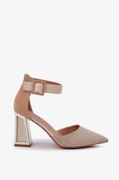 Boto Sandały Na Słupku Ze Szpiczastymi Noskami Beżowe Gekkaria