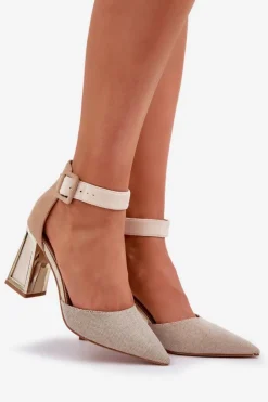 Boto Sandały Na Słupku Ze Szpiczastymi Noskami Beżowe Gekkaria