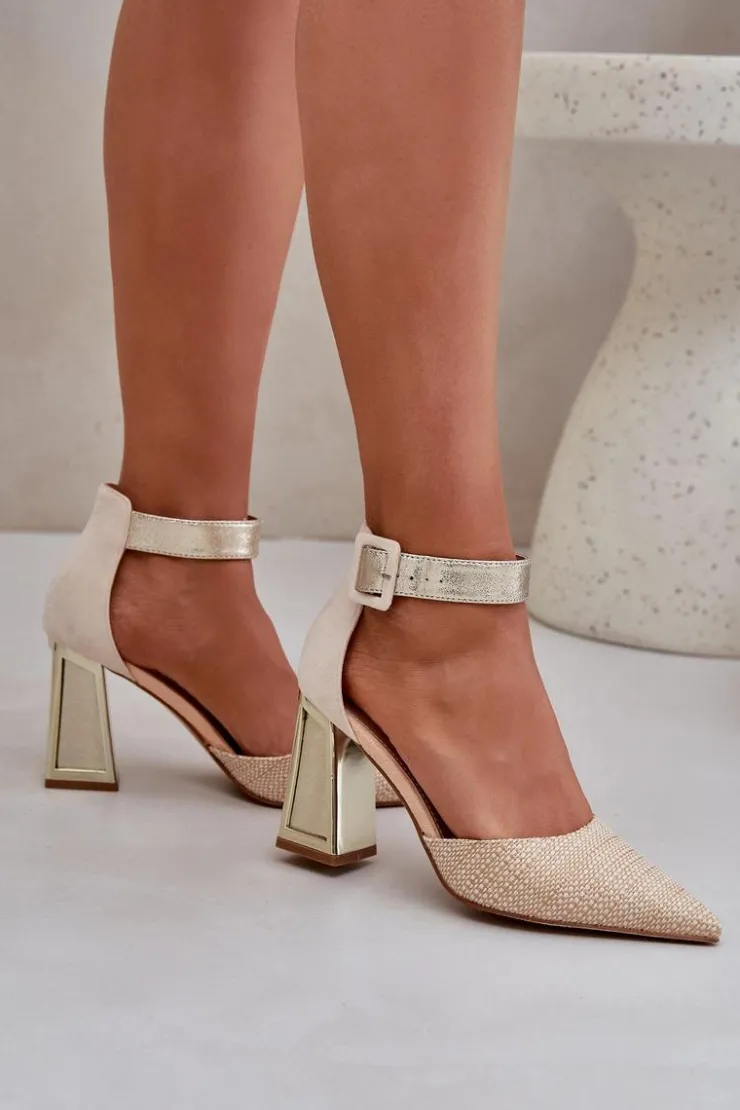 Boto Sandały Na Słupku|Sandały Na Obcasie*Sandały Na Słupku Ze Szpiczastymi Noskami Złote Gekkaria