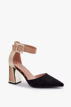 Damskie Boto Sandały Na Słupku Ze Szpiczastymi Noskami Czarne Gekkaria