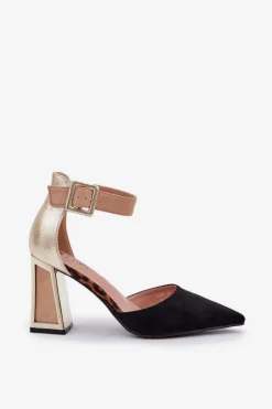 Damskie Boto Sandały Na Słupku Ze Szpiczastymi Noskami Czarne Gekkaria