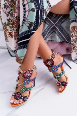 Boto Sandały Na Obcasie*Sandały Na Szpilce Dżety Ćwieki Rockers Wielokolorowe