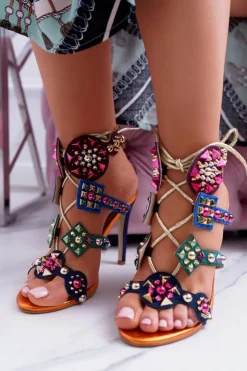 Boto Sandały Na Obcasie*Sandały Na Szpilce Dżety Ćwieki Rockers Wielokolorowe