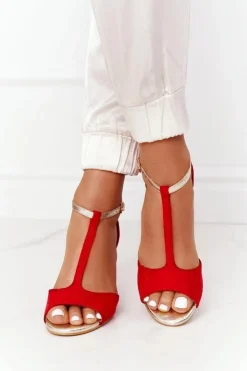 Damskie Damskie buty S.Barski Sandały Na Szpilce S.Barski 280-58 Czerwono-Złote