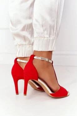 Damskie Damskie buty S.Barski Sandały Na Szpilce S.Barski 280-58 Czerwono-Złote