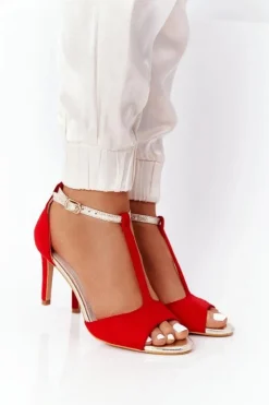 Damskie Damskie buty S.Barski Sandały Na Szpilce S.Barski 280-58 Czerwono-Złote