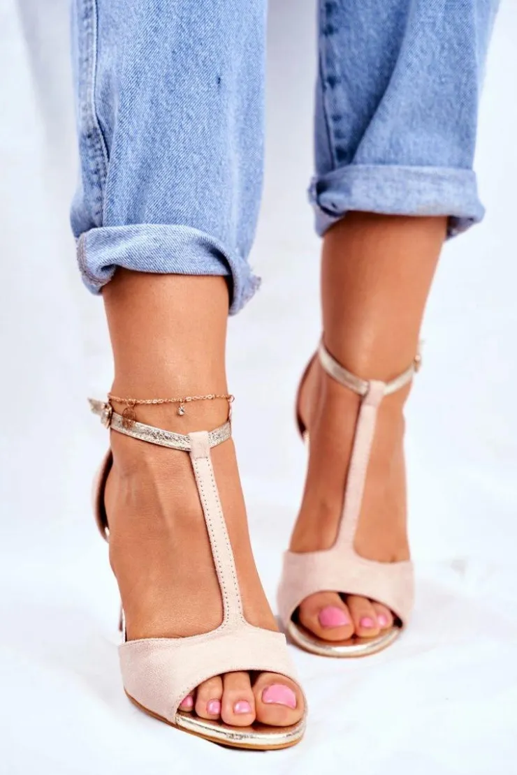 Damskie buty S.Barski Sandały Na Obcasie*Sandały Na Szpilce S.Barski 280-58 Beżowo-Złote