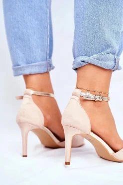 Damskie buty S.Barski Sandały Na Obcasie*Sandały Na Szpilce S.Barski 280-58 Beżowo-Złote