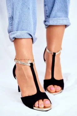 Damskie buty S.Barski Sandały Na Obcasie*Sandały Na Szpilce S.Barski 280-58 Czarno-Złote