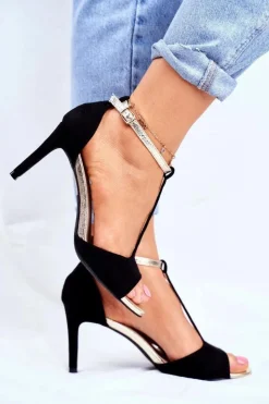 Damskie buty S.Barski Sandały Na Obcasie*Sandały Na Szpilce S.Barski 280-58 Czarno-Złote