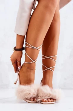 Best Boto Sandały Na Szpilce Z Futerkiem Nude Lindsay