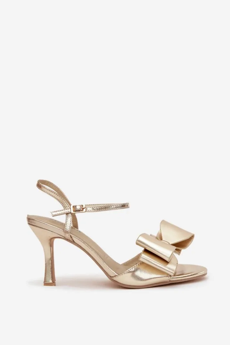 Damskie Boto Sandały Na Szpilce Z Kokardą Złote Noliva