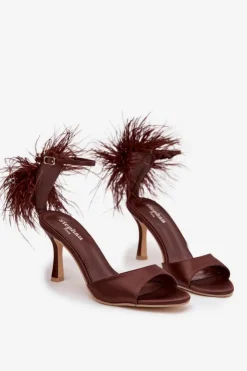 Damskie Boto Sandały Na Szpilce Z Piórami Czekoladowe Caelina