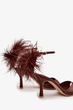 Damskie Boto Sandały Na Szpilce Z Piórami Czekoladowe Caelina
