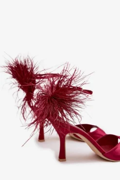 Boto Sandały Na Obcasie*Sandały Na Szpilce Z Piórami Bordowe Caelina Czerwony