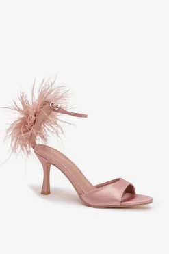Damskie Boto Sandały Na Szpilce Z Piórami Brudny Róż Caelina