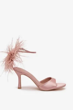 Damskie Boto Sandały Na Szpilce Z Piórami Brudny Róż Caelina