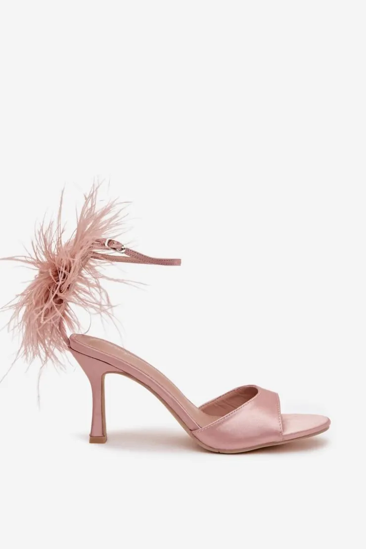 Damskie Boto Sandały Na Szpilce Z Piórami Brudny Róż Caelina