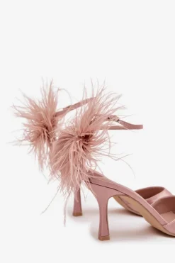 Damskie Boto Sandały Na Szpilce Z Piórami Brudny Róż Caelina