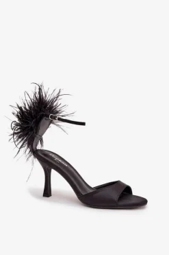 Sale Boto Sandały Na Szpilce Z Piórami Czarne Caelina Czarny