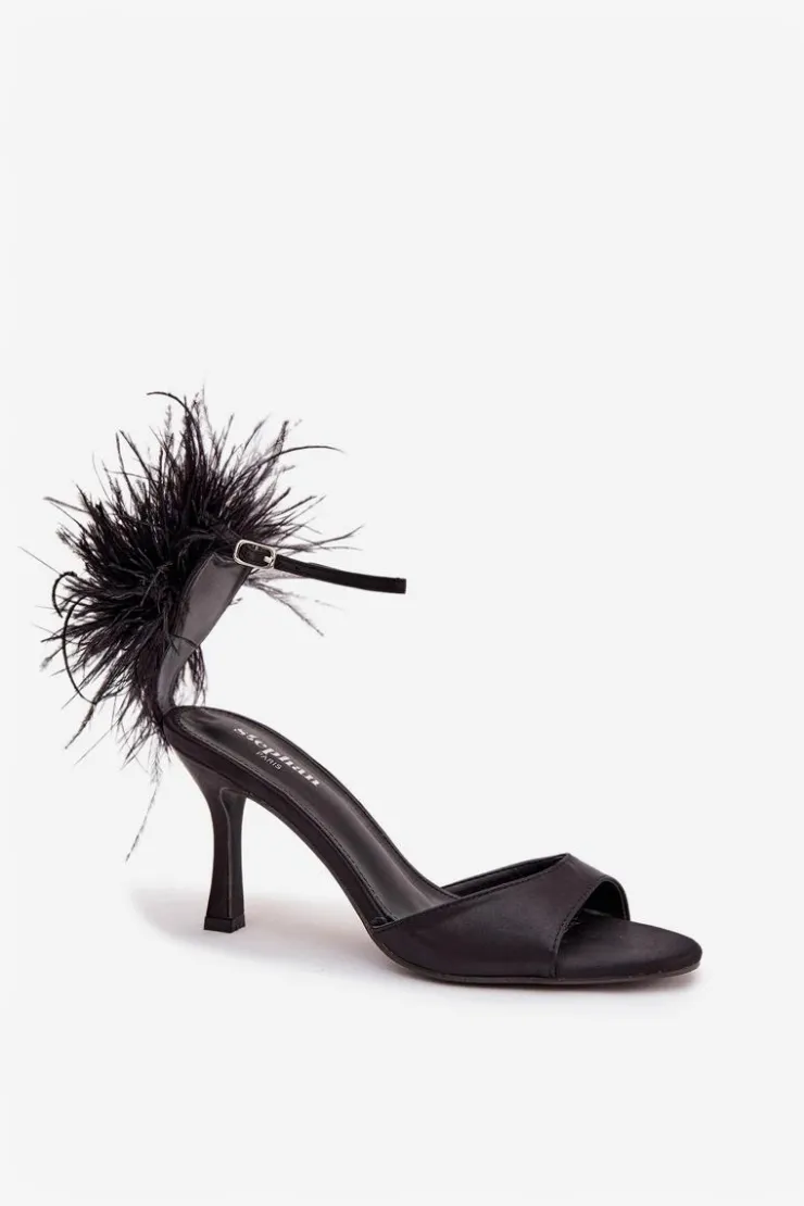 Sale Boto Sandały Na Szpilce Z Piórami Czarne Caelina Czarny