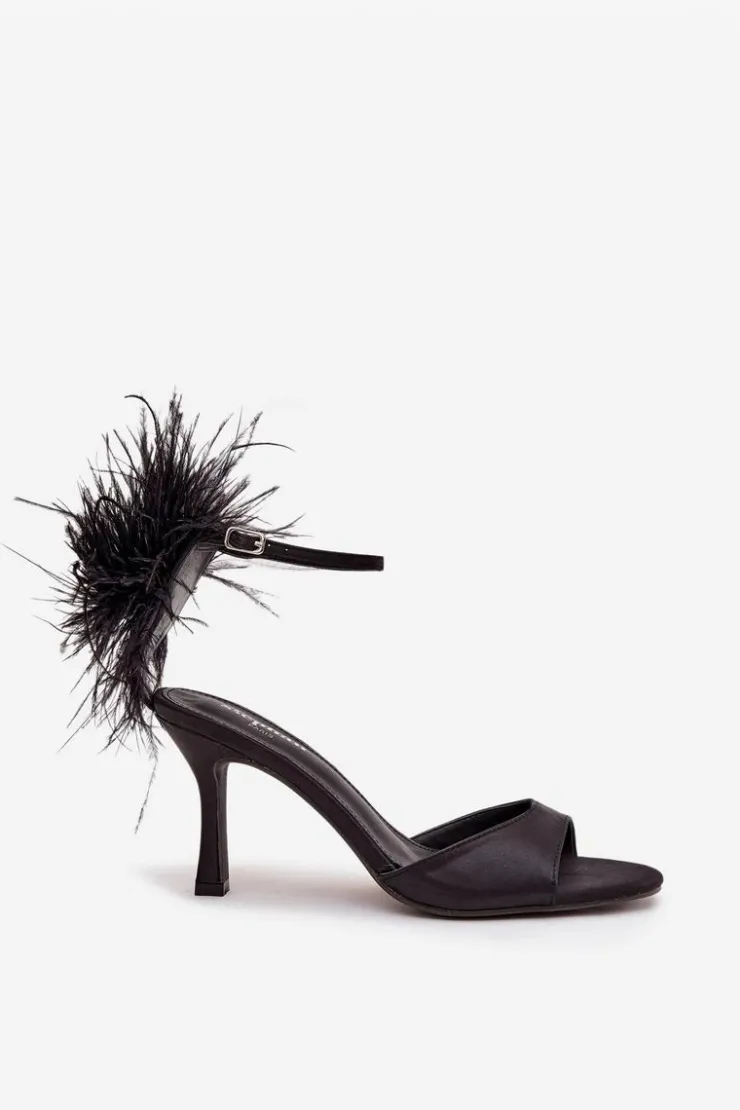 Sale Boto Sandały Na Szpilce Z Piórami Czarne Caelina Czarny