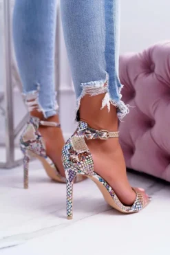 New Boto Sandały Na Szpilce Z Wężowym Wzorem Lu Boo Beżowe