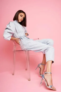 Boto Sandały Na Obcasie*Sandały Na Szpilce Z Wężowym Wzorem Lu Boo Niebieskie