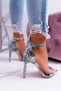 Damskie Boto Sandały Na Szpilce Z Wężowym Wzorem Lu Boo Zielone