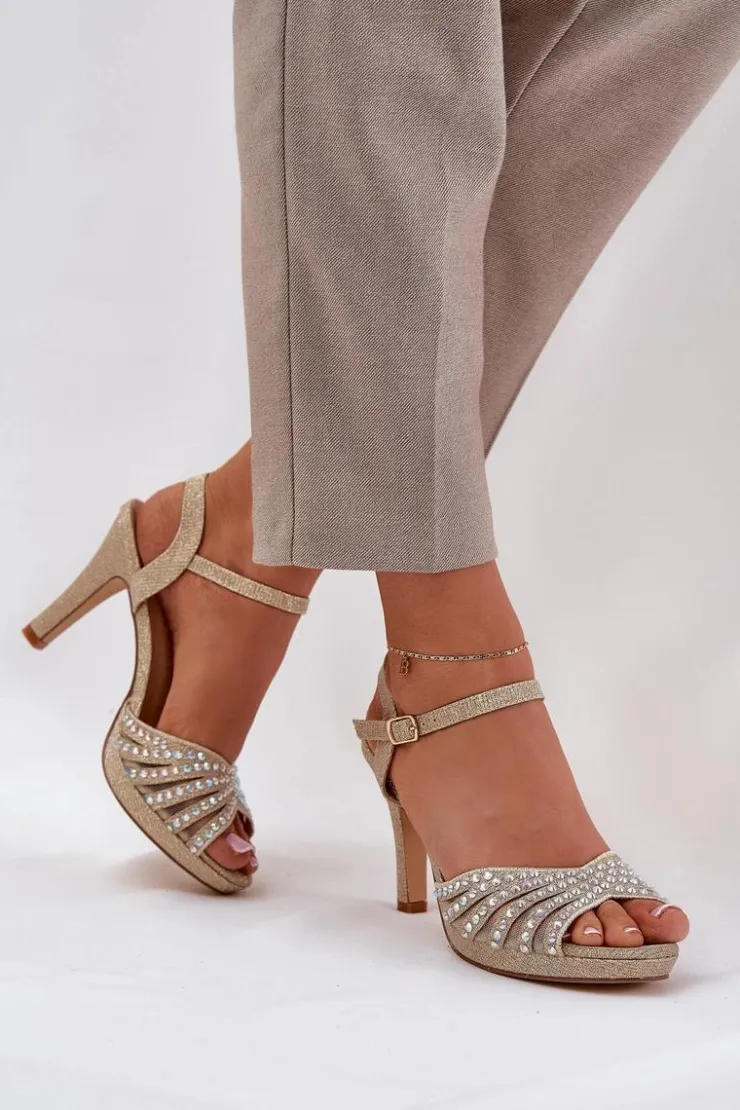 New D&A Sandały Na Szpilce Ze Zdobieniem I Brokatem MR1038-33 Złote Złoty