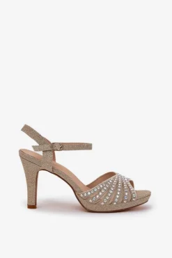 New D&A Sandały Na Szpilce Ze Zdobieniem I Brokatem MR1038-33 Złote Złoty