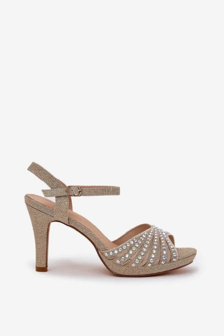 New D&A Sandały Na Szpilce Ze Zdobieniem I Brokatem MR1038-33 Złote Złoty