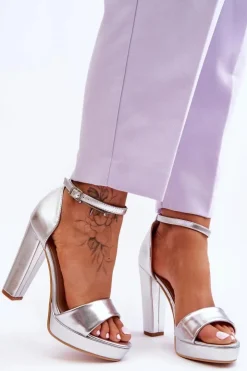 Boto Sandały Na Obcasie*Sandały Na Wysokim Obcasie Srebrne Mandy