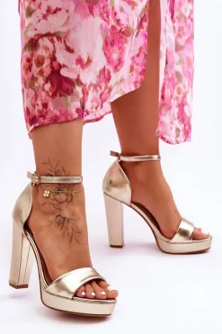 New Boto Sandały Na Wysokim Obcasie Złote Mandy