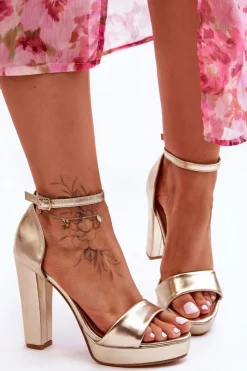 New Boto Sandały Na Wysokim Obcasie Złote Mandy