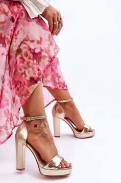 New Boto Sandały Na Wysokim Obcasie Złote Mandy