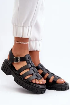 Best Boto Sandały Rzymianki Damskie Czarne Rosarose Czarny