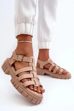 Boto Sandały Płaskie*Sandały Rzymianki Damskie Beżowe Rosarose Beżowy