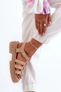 Boto Sandały Płaskie*Sandały Rzymianki Damskie Beżowe Rosarose Beżowy