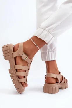 Boto Sandały Płaskie*Sandały Rzymianki Damskie Beżowe Rosarose Beżowy