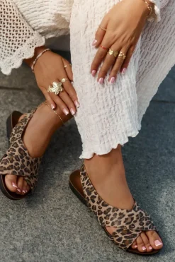 Damskie Zazoo Sandały Skórzane Damskie Panterka Brązowe 40407