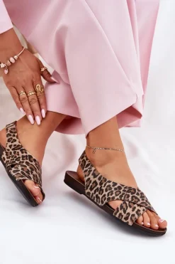 Damskie Zazoo Sandały Skórzane Damskie Panterka Brązowe 40407