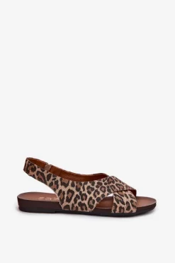 Damskie Zazoo Sandały Skórzane Damskie Panterka Brązowe 40407