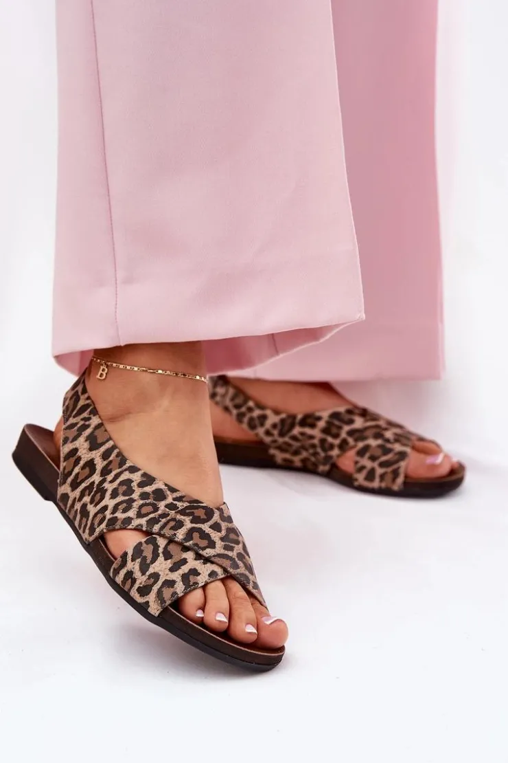 Damskie Zazoo Sandały Skórzane Damskie Panterka Brązowe 40407