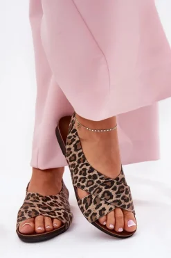 Damskie Zazoo Sandały Skórzane Damskie Panterka Brązowe 40407