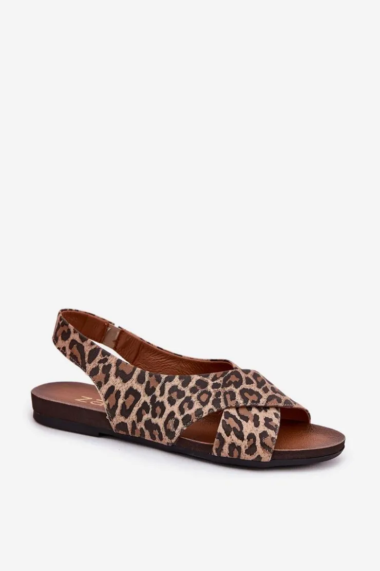 Damskie Zazoo Sandały Skórzane Damskie Panterka Brązowe 40407