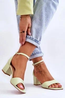 Damskie Boto Sandały Skórzane Na Niskim Obcasie Jasnozielone Whitney