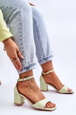 Damskie Boto Sandały Skórzane Na Niskim Obcasie Jasnozielone Whitney