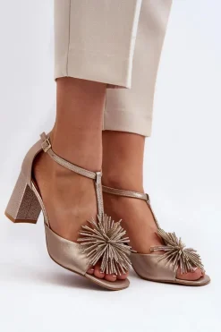 Best Laura Messi Sandały Skórzane Na Słupku Z Ozdobą 2758 Złote